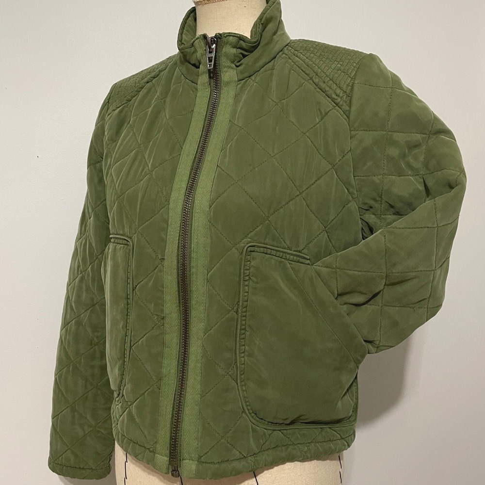 Blank NYC Cropped Quilted Puffer Jacket Olive‎ Green Army Green